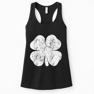 St. Patrick's Day Four Leaf Clover Green Background Design Womens Tank Top