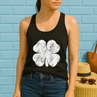 St. Patrick's Day Four Leaf Clover Green Background Design Womens Tank Top
