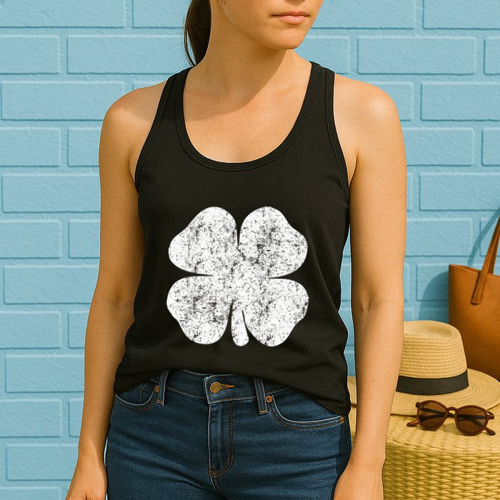 St. Patrick's Day Four Leaf Clover Green Background Design Womens Tank Top
