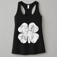 St. Patrick's Day Four Leaf Clover Green Background Design Womens Tank Top