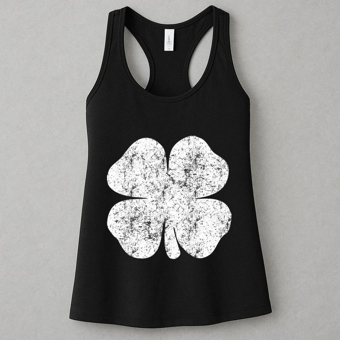 St. Patrick's Day Four Leaf Clover Green Background Design Womens Tank Top