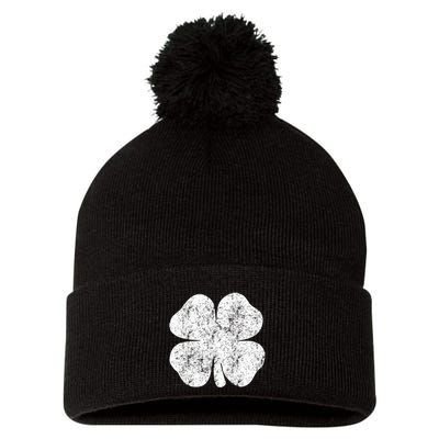 St. Patrick's Day Four Leaf Clover Green Background Design Pom Pom 12in Knit Beanie