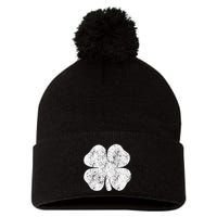 St. Patrick's Day Four Leaf Clover Green Background Design Pom Pom 12in Knit Beanie