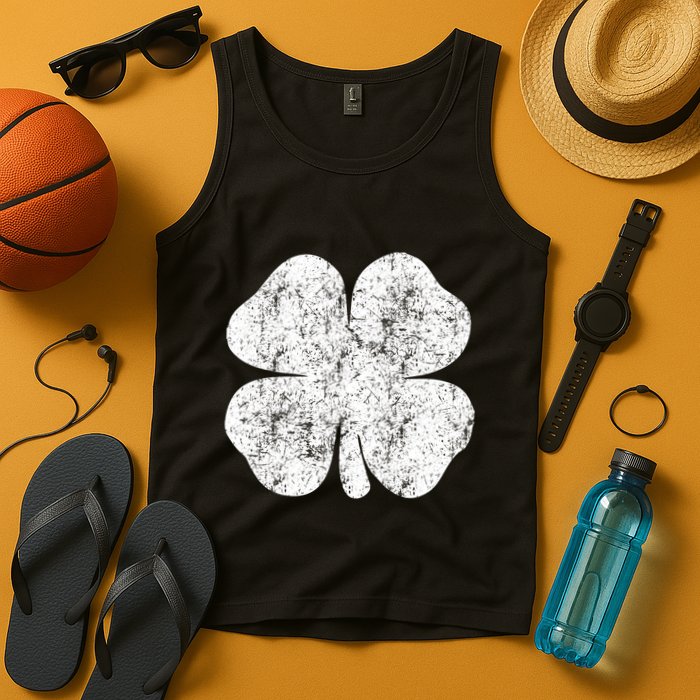 St. Patrick's Day Four Leaf Clover Green Background Design Tank Top