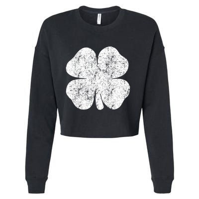 St. Patrick's Day Four Leaf Clover Green Background Design Cropped Pullover Crew