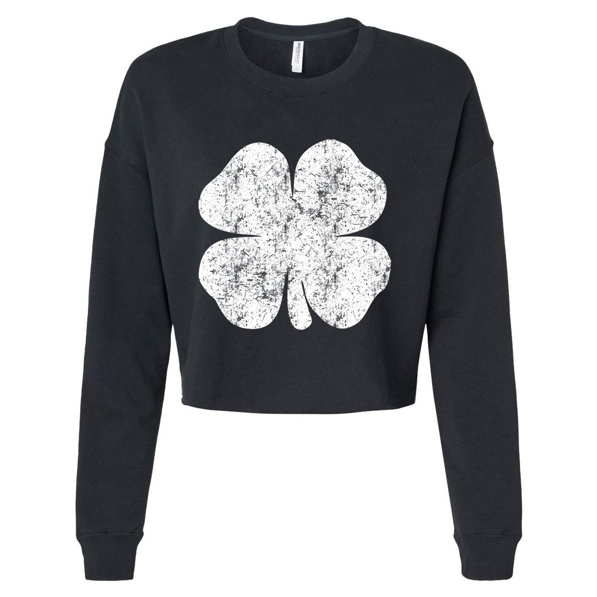 St. Patrick's Day Four Leaf Clover Green Background Design Cropped Pullover Crew