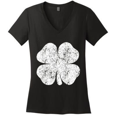 St. Patrick's Day Four Leaf Clover Green Background Design Women's V-Neck T-Shirt