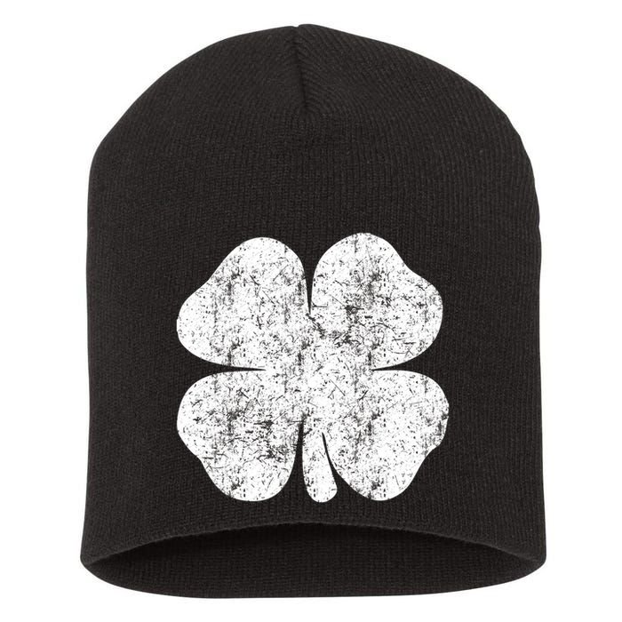 St. Patrick's Day Four Leaf Clover Green Background Design Short Acrylic Beanie