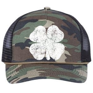 St. Patrick's Day Four Leaf Clover Green Background Design Retro Rope Trucker Hat Cap