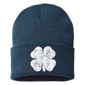 St. Patrick's Day Four Leaf Clover Green Background Design Sustainable Knit Beanie