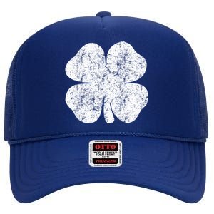 St. Patrick's Day Four Leaf Clover Green Background Design High Crown Mesh Back Trucker Hat