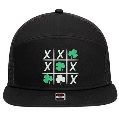 St Patrick's Day Tic Tac Toe Lucky Shamrock 7 Panel Mesh Trucker Snapback Hat