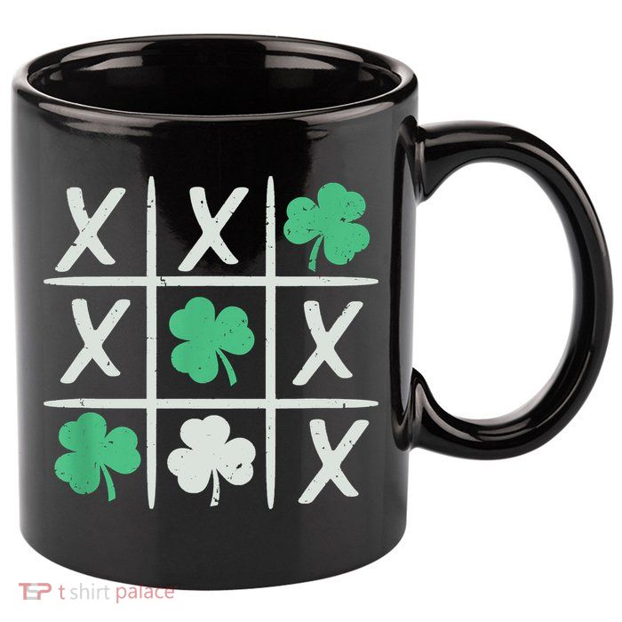 St Patrick's Day Tic Tac Toe Lucky Shamrock 11oz C Handle Ceramic Mug