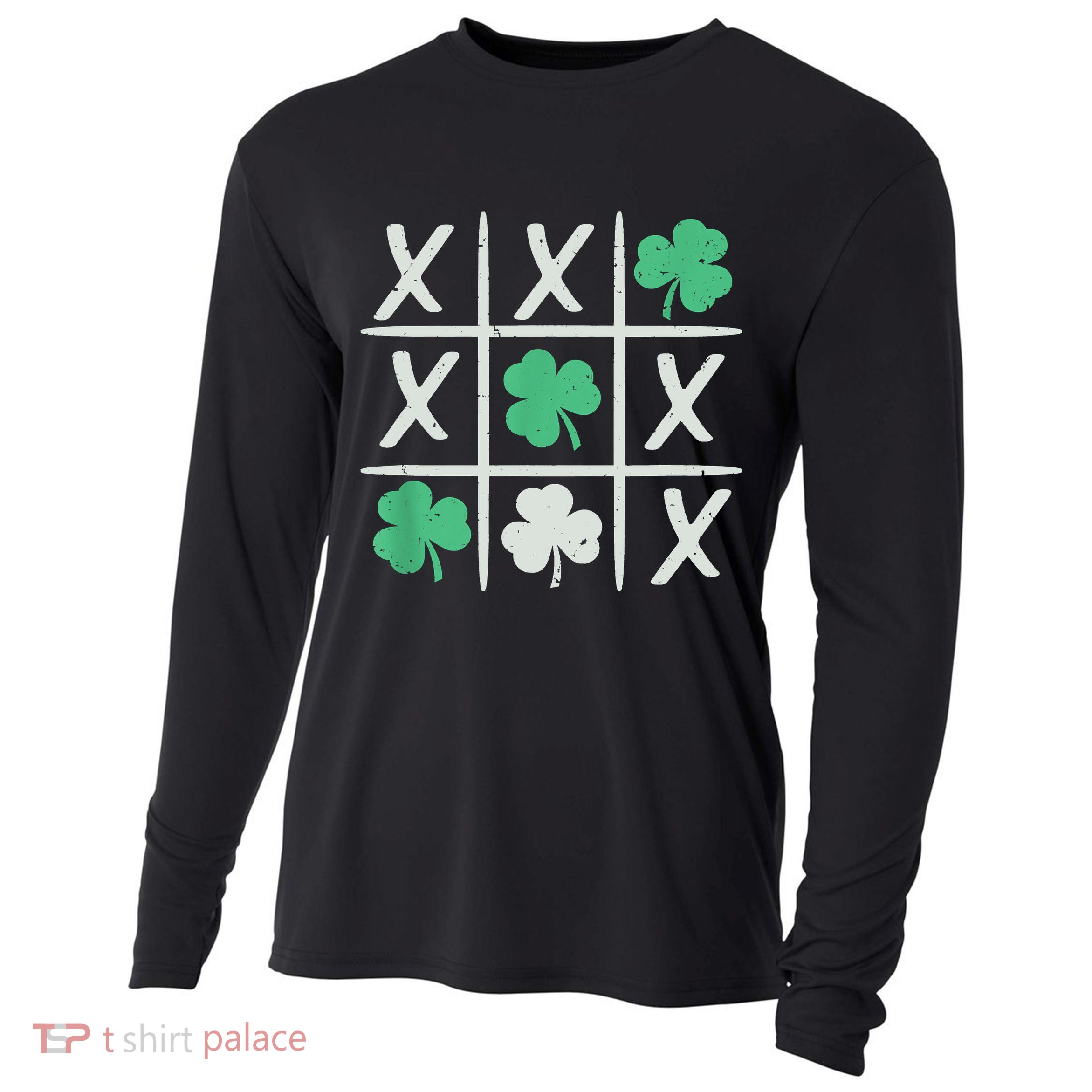 St Patrick's Day Tic Tac Toe Lucky Shamrock Cooling Performance Long Sleeve Crew