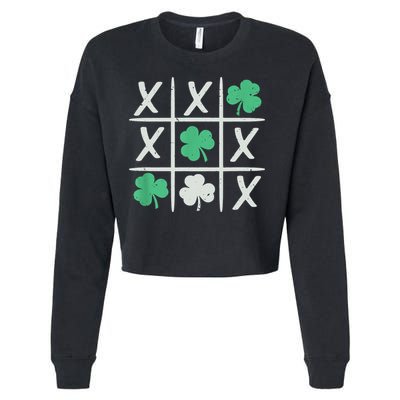 St Patrick's Day Tic Tac Toe Lucky Shamrock Cropped Pullover Crew