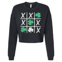 St Patrick's Day Tic Tac Toe Lucky Shamrock Cropped Pullover Crew