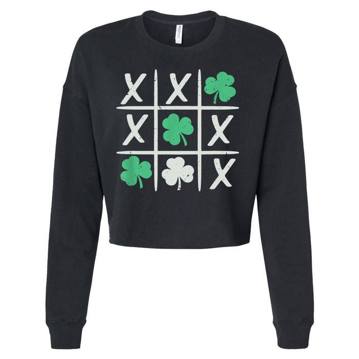 St Patrick's Day Tic Tac Toe Lucky Shamrock Cropped Pullover Crew