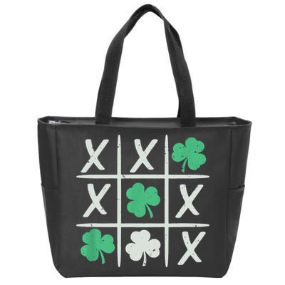 St Patrick's Day Tic Tac Toe Lucky Shamrock Zip Tote Bag