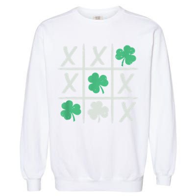 St Patrick's Day Tic Tac Toe Lucky Shamrock Garment-Dyed Sweatshirt