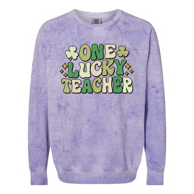 St Patricks Day One Lucky Teacher Groovy Retro Teacher Gift Colorblast Crewneck Sweatshirt