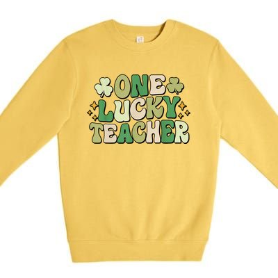 St Patricks Day One Lucky Teacher Groovy Retro Teacher Gift Premium Crewneck Sweatshirt