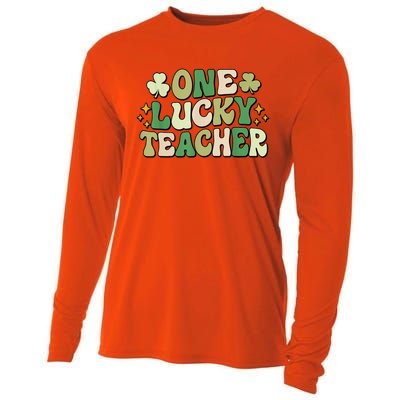 St Patricks Day One Lucky Teacher Groovy Retro Teacher Gift Cooling Performance Long Sleeve Crew