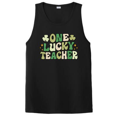 St Patricks Day One Lucky Teacher Groovy Retro Teacher Gift PosiCharge Competitor Tank