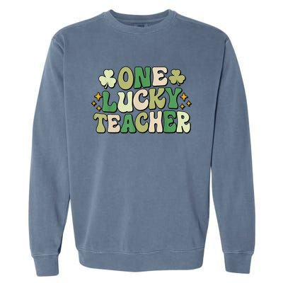 St Patricks Day One Lucky Teacher Groovy Retro Teacher Gift Garment-Dyed Sweatshirt