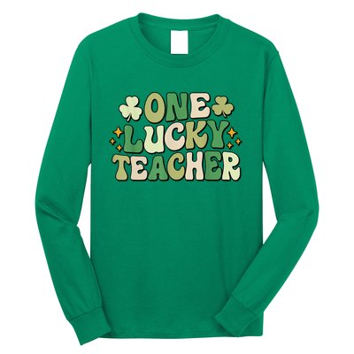 St Patricks Day One Lucky Teacher Groovy Retro Teacher Gift Long Sleeve Shirt