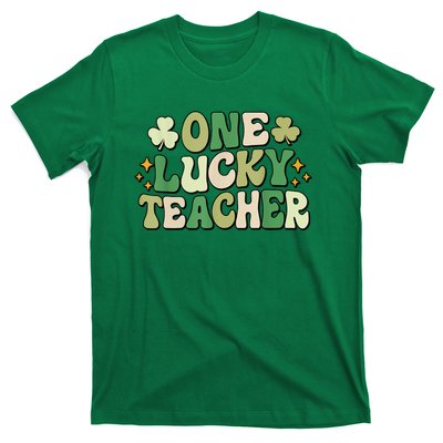 St Patricks Day One Lucky Teacher Groovy Retro Teacher Gift T-Shirt