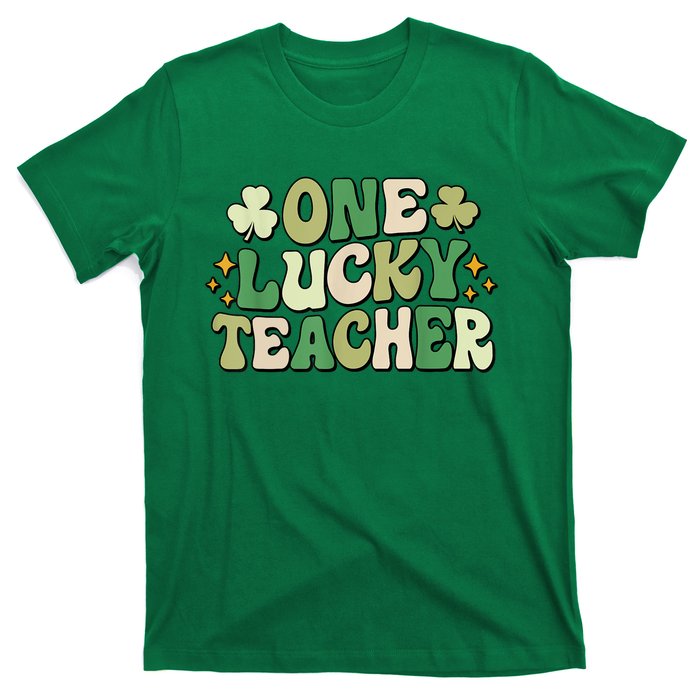 St Patricks Day One Lucky Teacher Groovy Retro Teacher Gift T-Shirt