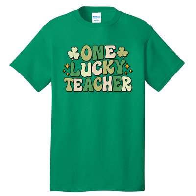 St Patricks Day One Lucky Teacher Groovy Retro Teacher Gift Tall T-Shirt