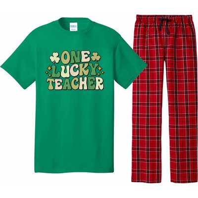 St Patricks Day One Lucky Teacher Groovy Retro Teacher Gift Pajama Set