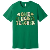 St Patricks Day One Lucky Teacher Groovy Retro Teacher Gift Premium T-Shirt