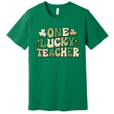 St Patricks Day One Lucky Teacher Groovy Retro Teacher Gift Premium T-Shirt