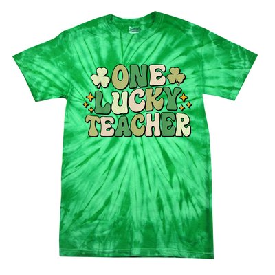 St Patricks Day One Lucky Teacher Groovy Retro Teacher Gift Tie-Dye T-Shirt