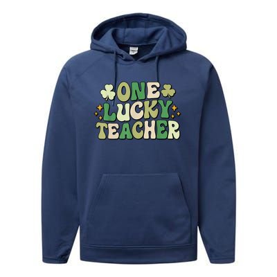 St Patricks Day One Lucky Teacher Groovy Retro Teacher Gift Performance Fleece Hoodie