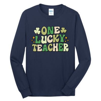 St Patricks Day One Lucky Teacher Groovy Retro Teacher Gift Tall Long Sleeve T-Shirt