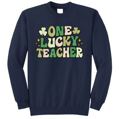 St Patricks Day One Lucky Teacher Groovy Retro Teacher Gift Tall Sweatshirt