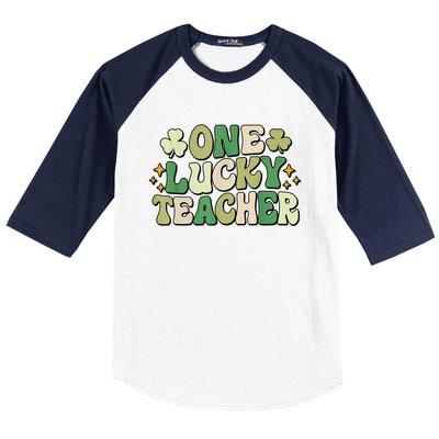 St Patricks Day One Lucky Teacher Groovy Retro Teacher Gift Baseball Sleeve Shirt