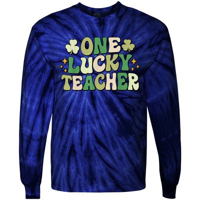 St Patricks Day One Lucky Teacher Groovy Retro Teacher Gift Tie-Dye Long Sleeve Shirt