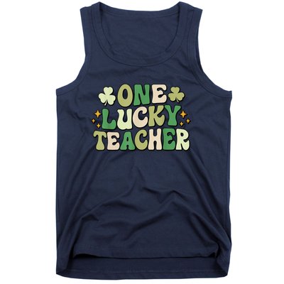 St Patricks Day One Lucky Teacher Groovy Retro Teacher Gift Tank Top