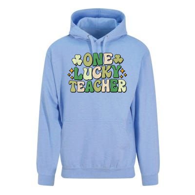 St Patricks Day One Lucky Teacher Groovy Retro Teacher Gift Unisex Surf Hoodie