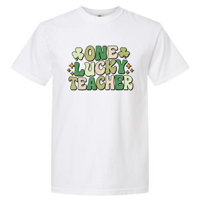 St Patricks Day One Lucky Teacher Groovy Retro Teacher Gift Garment-Dyed Heavyweight T-Shirt