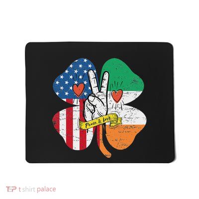 St PatrickS Day Irish American Flag Peace Love Shamrock Mousepad