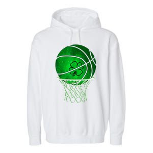 St Patricks Day Shamrock Basketball Irish Garment-Dyed Fleece Hoodie