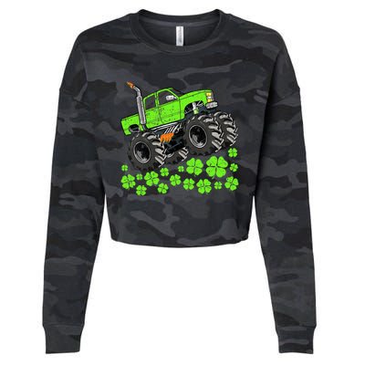 St Patricks Day Lucky Monster Truck Cropped Pullover Crew