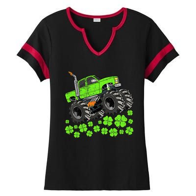 St Patricks Day Lucky Monster Truck Ladies Halftime Notch Neck Tee