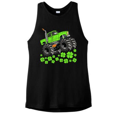 St Patricks Day Lucky Monster Truck Ladies PosiCharge Tri-Blend Wicking Tank