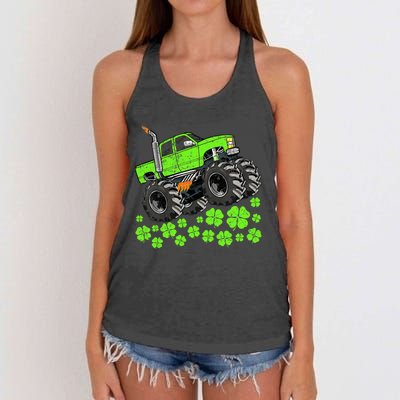 St Patricks Day Lucky Monster Truck Women's Knotted Racerback Tank